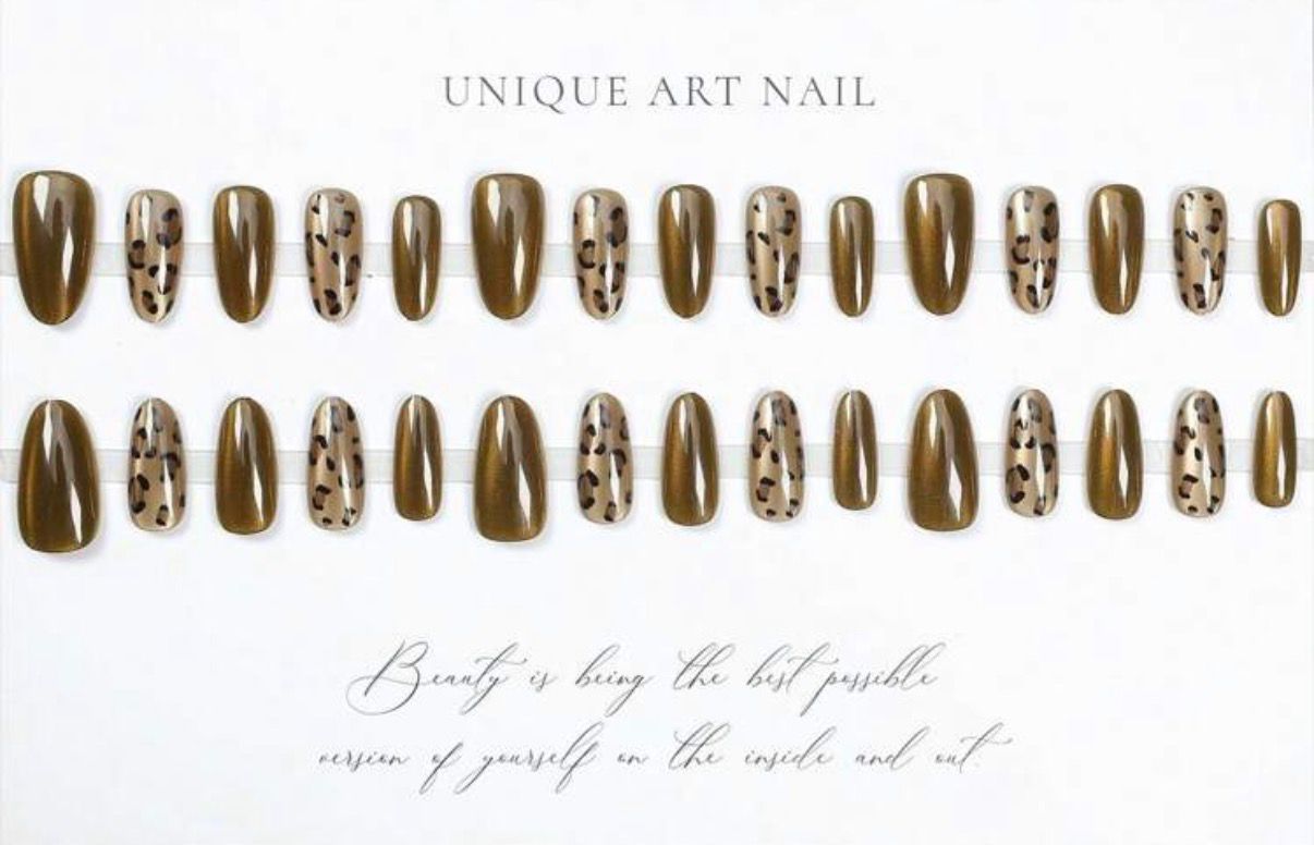 Leopard Print Reusable Oval Shape False Nails