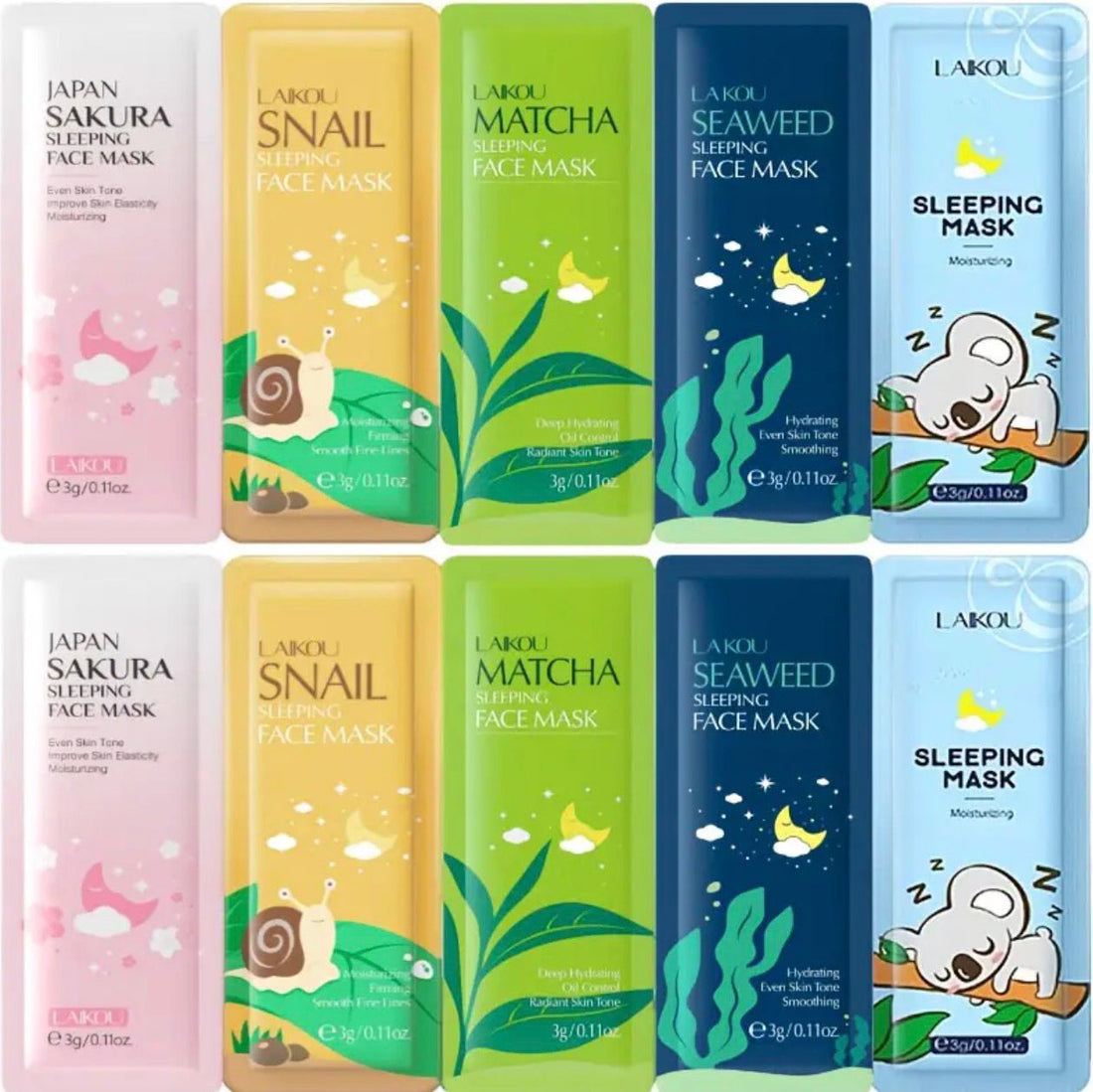 LAIKOU Sleeping Face Mask Pack of 20 – Hydrating &amp; Brightening Night Mask Set.