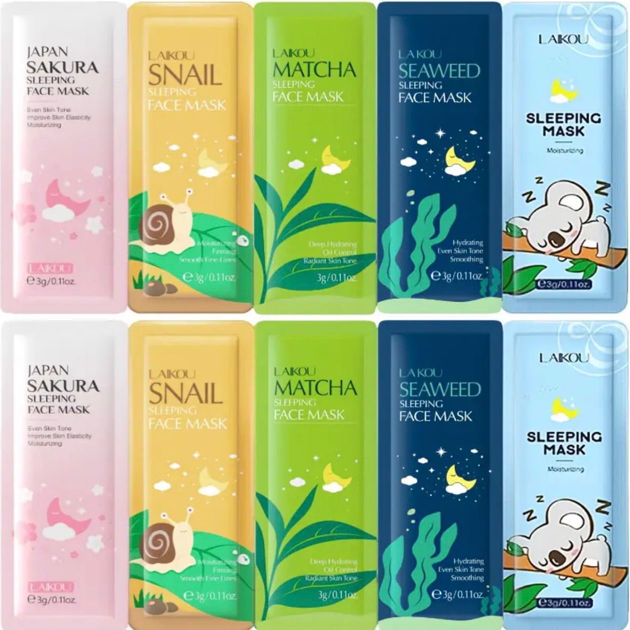 LAIKOU Sleeping Face Mask Pack of 20 – Hydrating &amp; Brightening Night Mask Set.