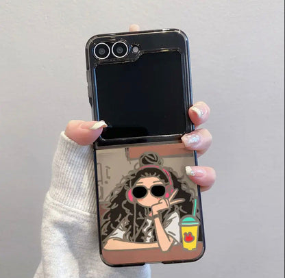 Samsung Galaxy Z Flip 7 The 5217 Bieye Hollow Girl Black Pattern TPU Shockproof Phone Case