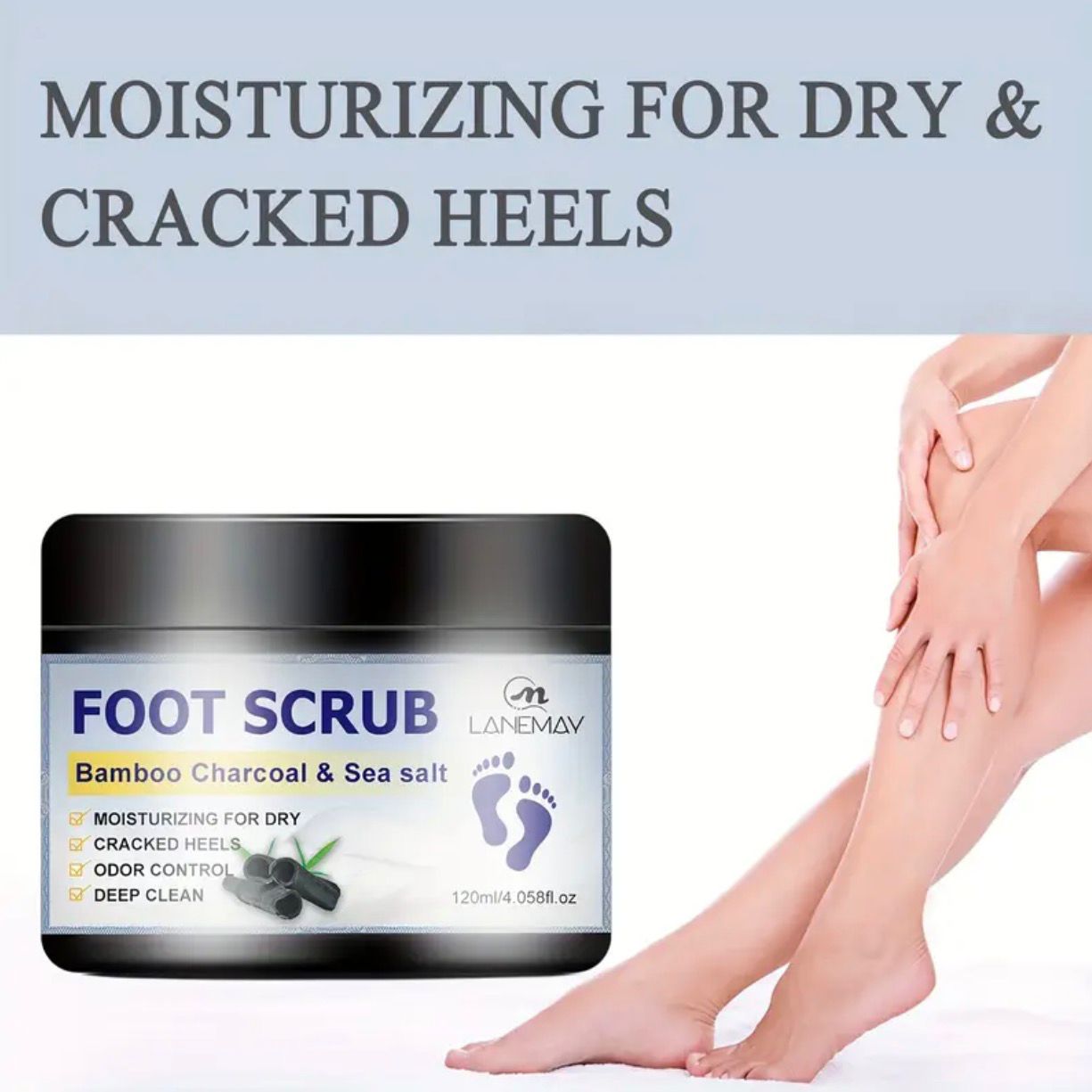 LANEMAY Bamboo Charcoal &amp; Sea Salt Foot Scrub – Intensive Treatment for Dry, Cracked Heels