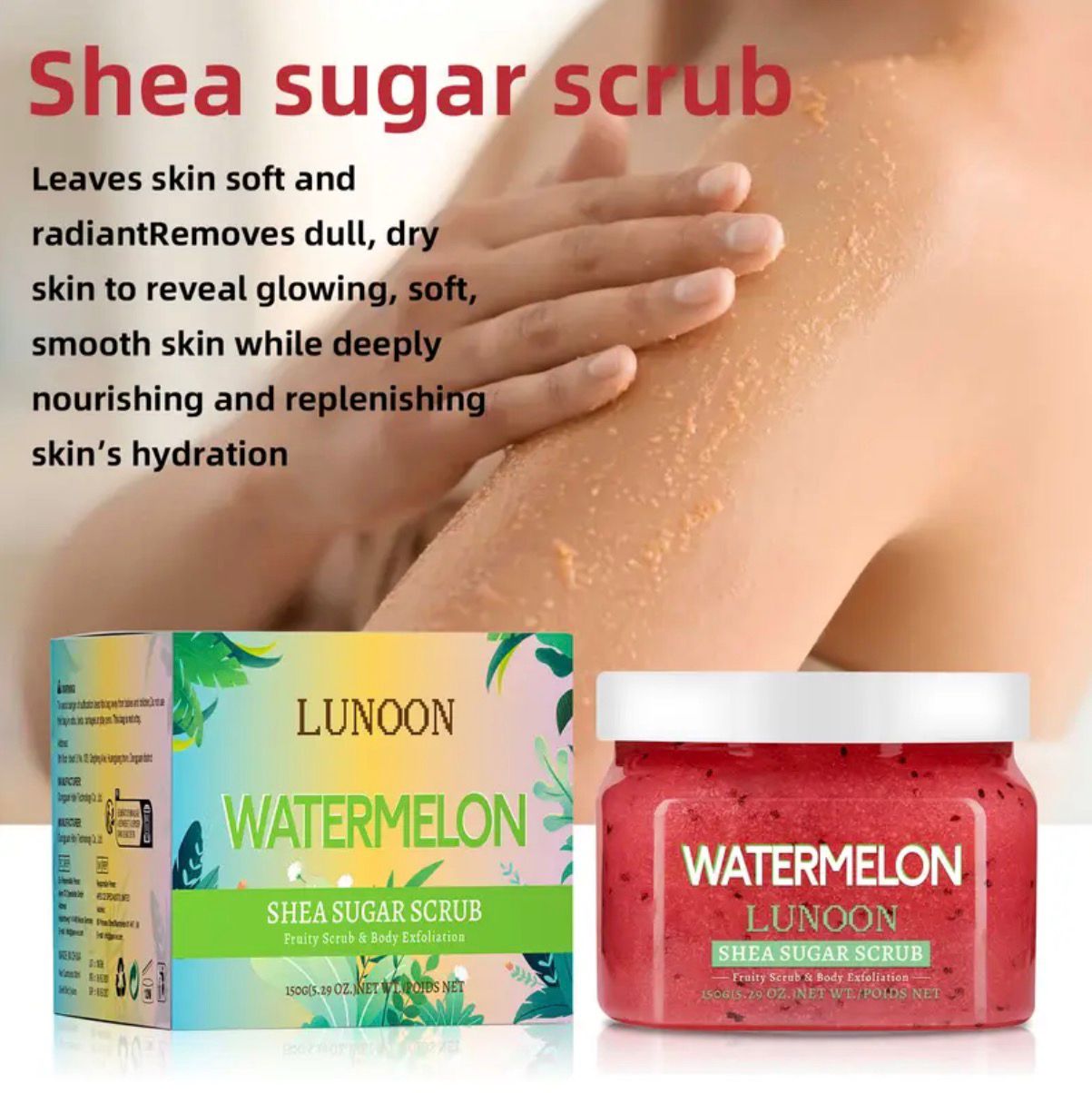 150g LUNOON watermelon Shea Sugar Scrub, Ultra Moisturizing &amp; Exfoliating.