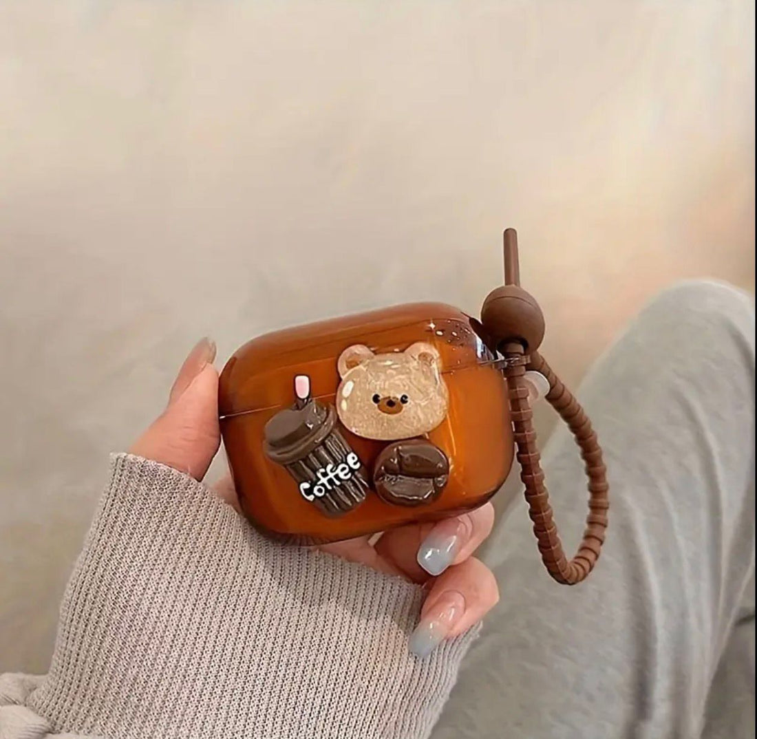AirPods 3 Cute Bear-Themed Caramel Case with Keychain