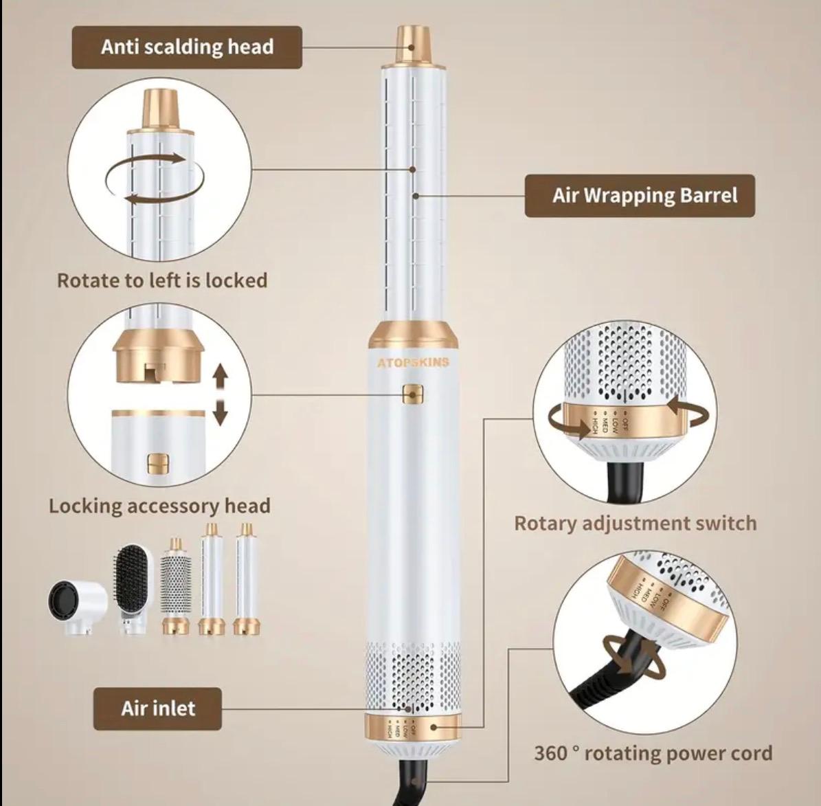 Hairstyler 5-in-1 Air Styler Hot Brush Curling Iron Thermal Brush Hot Hair Brush Hair Straightener Brushes for Long/Short Hair.