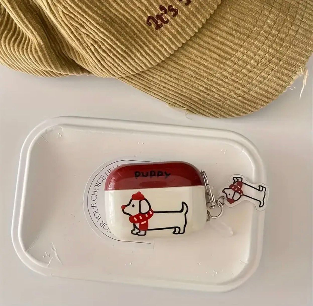 Airpods 4 Colorful Red Scarf Dachshund Pattern Design Earphone Case