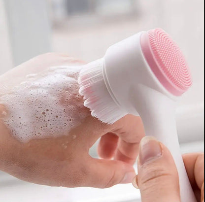 Dual-Effect Facial Cleansing Brush- Manual Exfoliating Scrub with Soft Bristles &amp; Silicone Pad for Deep Pore Cleansing, Gentle Skincare, Makeup Removal - No Battery Needed, Fragrance-Free, Non-Electric