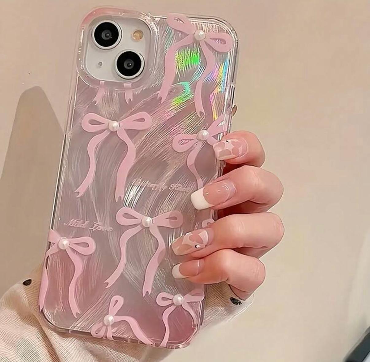 iPhone 17 Air Pink Bow Faux Pearl Mobile Phone Case