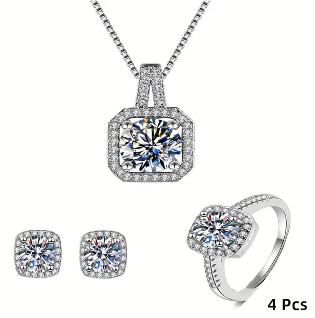 4pcs Sparkling Cube Zirconia Jewelry Set