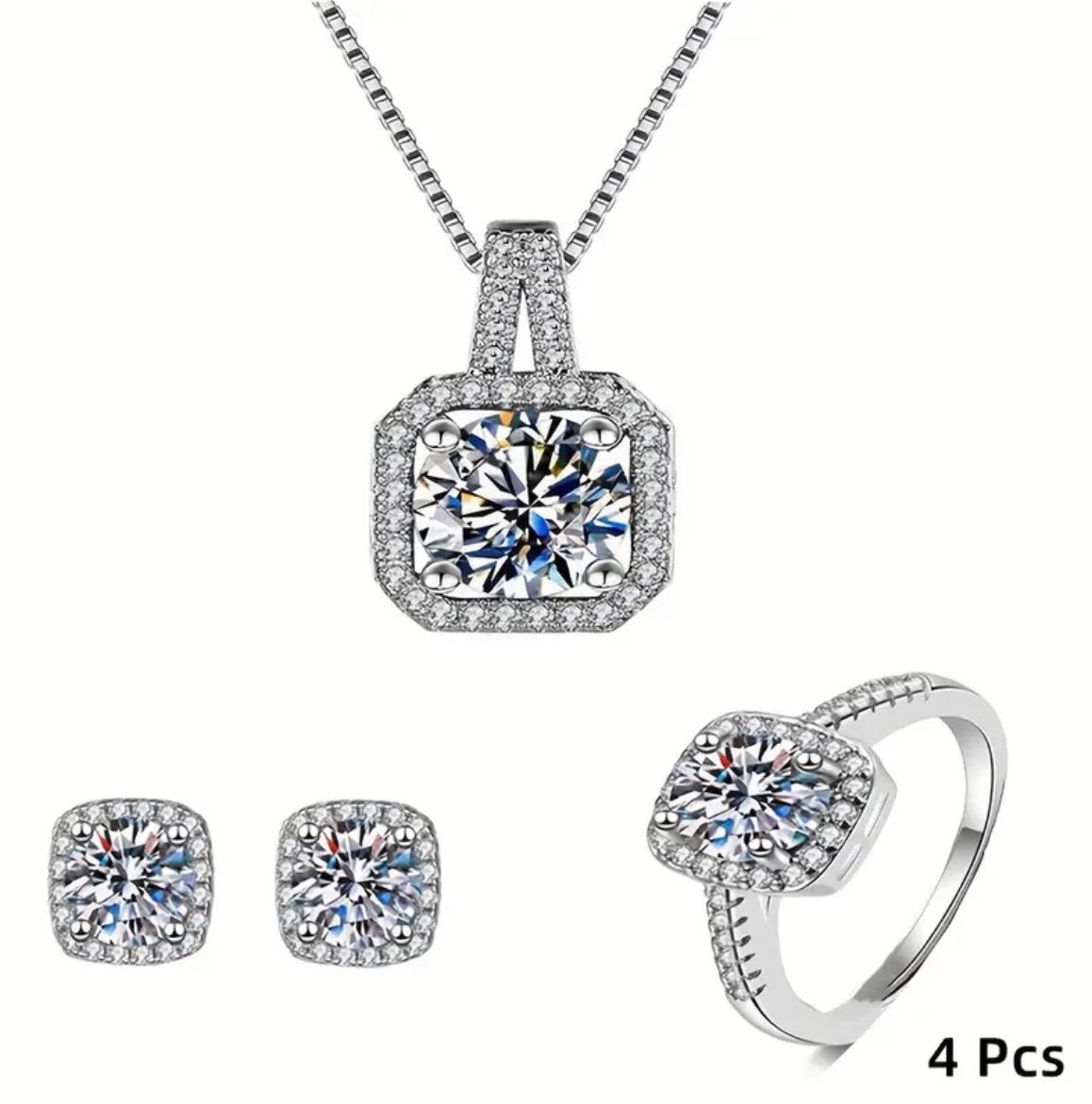 4pcs Sparkling Cube Zirconia Jewelry Set
