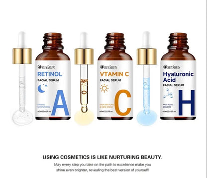 SUYÁRUN C+H+A Facial Serum Set: Vitamin C, Hyaluronic Acid, and Retinol for Radiant, Anti-Aging Skincare