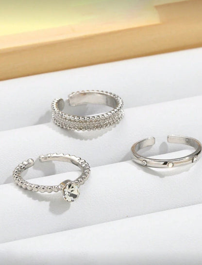 Zirconia Open Ring Set 3Pcs