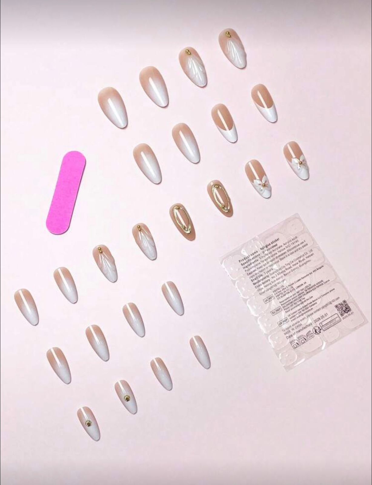 French Almond Shape Tie Dye White Base False Nails