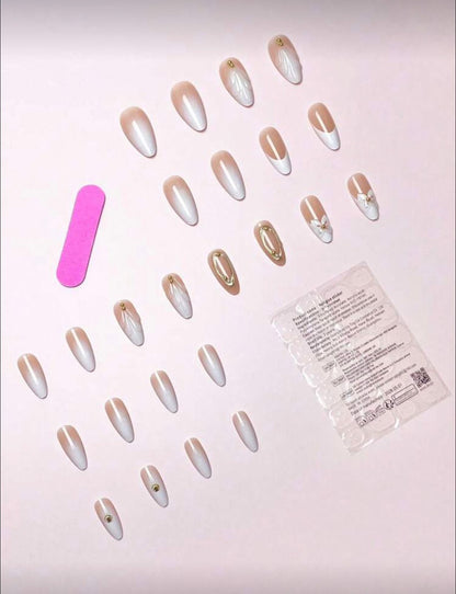 French Almond Shape Tie Dye White Base False Nails