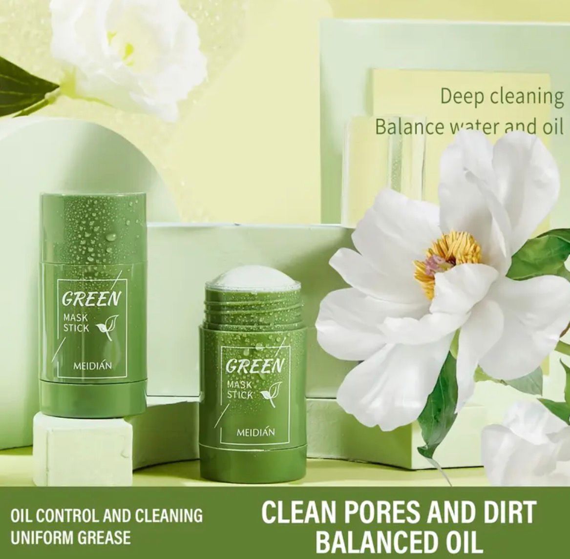 Green Tea Solid Face Stick-Deep Cleansing, Pore Removal, and Nourishing