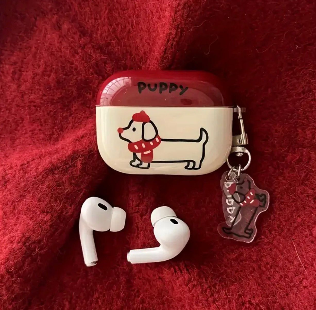 Airpods 4 Colorful Red Scarf Dachshund Pattern Design Earphone Case