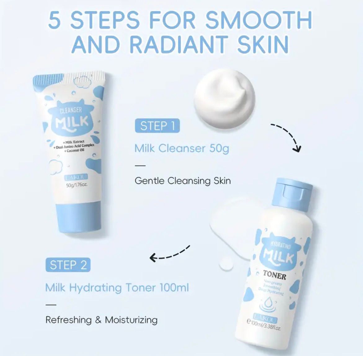 Nourishing Your Light Beige with Milk Skincare Set - Rich with Milk Extract, Niacinamide, Alpha-Arbutin, Vitamin E for Long Lasting Hydration.