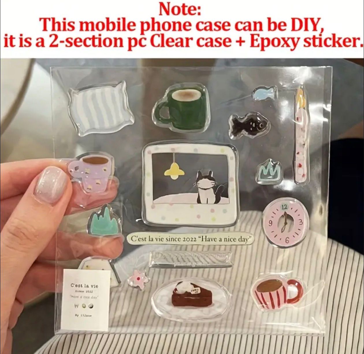 Samsung Galaxy Z Flip 6 Adorable Handmade Transparent Case Featuring a Cartoon Cat Design with Epoxy Stickers