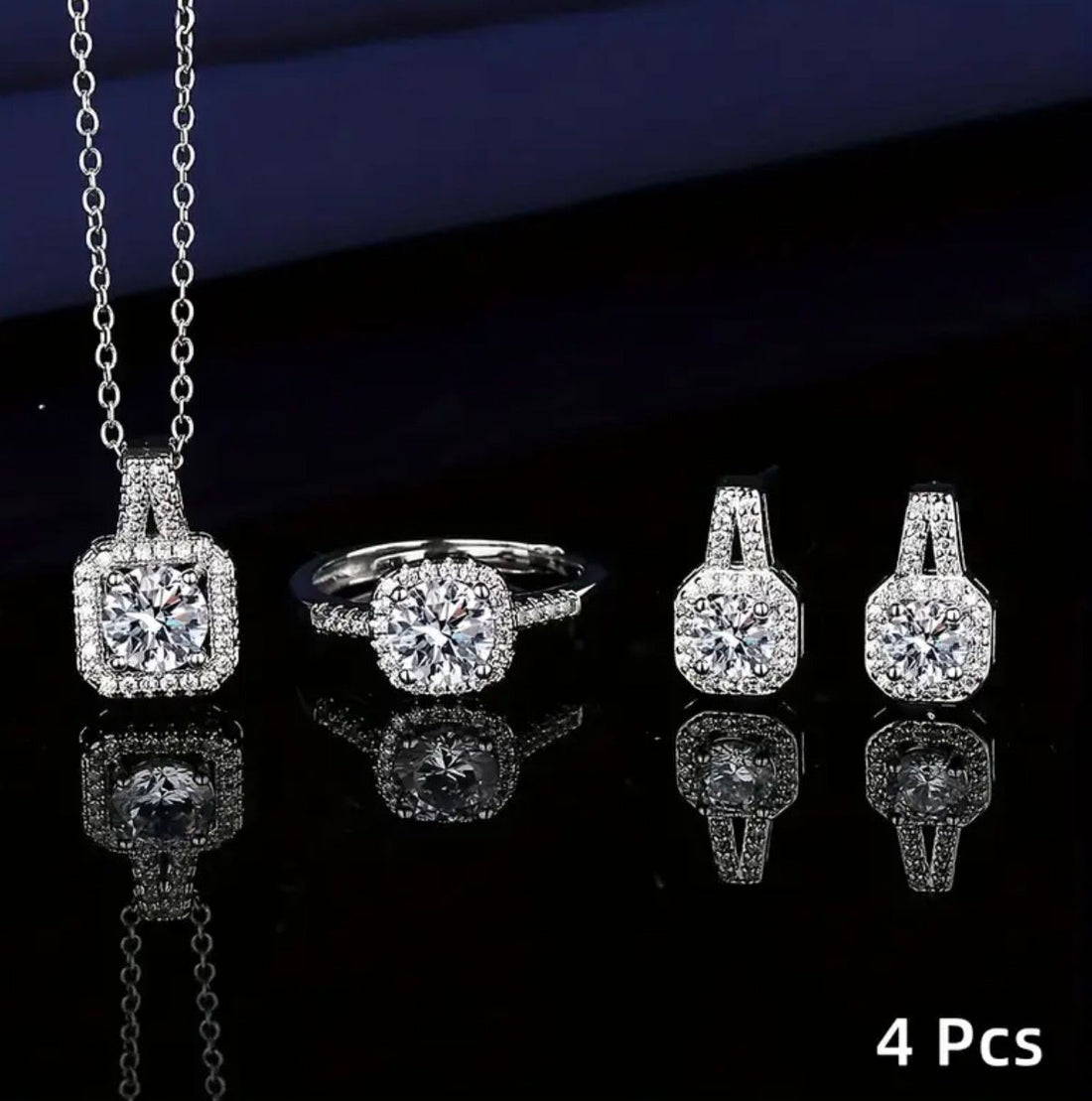 4pcs Sparkling Cube Zirconia Jewelry Set