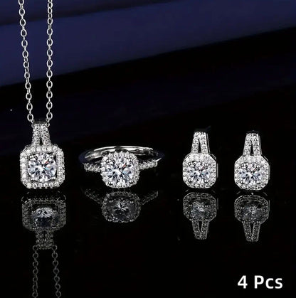 4pcs Sparkling Cube Zirconia Jewelry Set