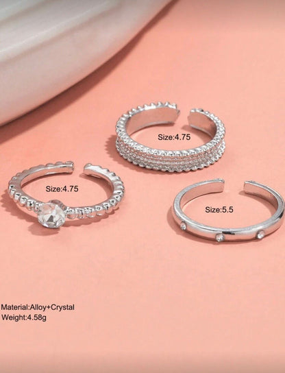 Zirconia Open Ring Set 3Pcs