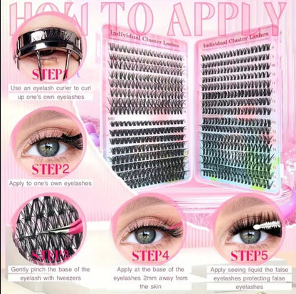 200 pcs DIY Eyelash Extension Kit Featuring Individual Lashes Clusters