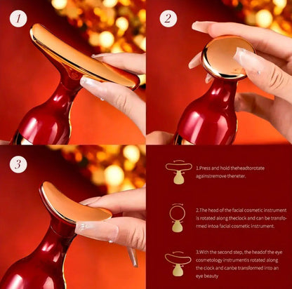 3-in-1 Home Beauty Device: Facial, Eye &amp; Neck Massager with Heat Relax