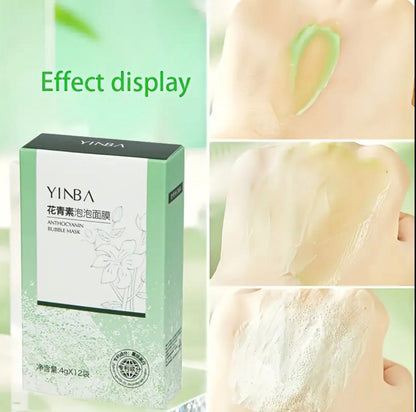 Yinba Anthocyanin Bubble Mask - Deep Cleansing Facial Mask with Antioxidant Properties, Unscented, Hypoallergenic, 12 Capsules