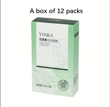 Yinba Anthocyanin Bubble Mask - Deep Cleansing Facial Mask with Antioxidant Properties, Unscented, Hypoallergenic, 12 Capsules