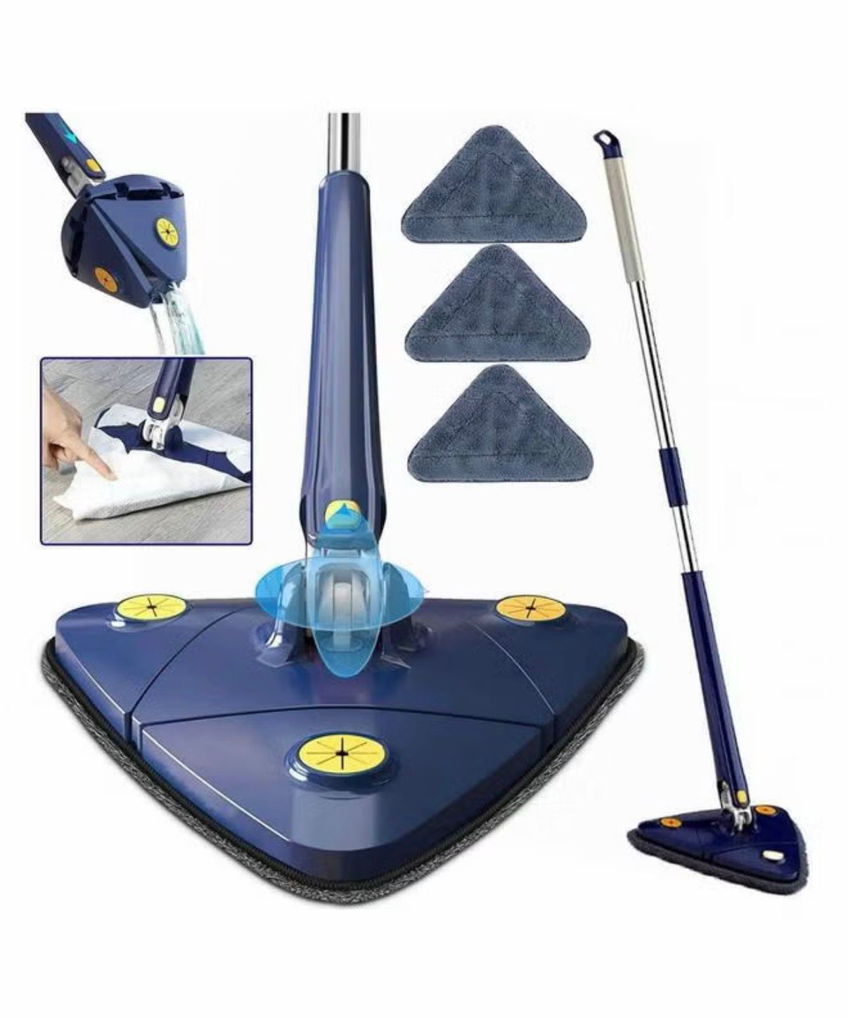 Triangle 360° Rotating Cleaning Mop, Long Handle Floor Mop, Hands-free Wash Squeeze Mop, Wet And Dry Dual-use Cleaning Mop, for Floor Wall Ceiling Corner Glass, Cleaning Supplies, Cleaning Tool