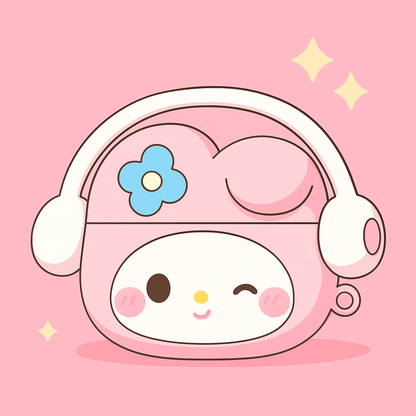 AirPods 3 Sanrio Headphone Case Designed for Hello Kitty And Her Friends - Featuring a Cute Pink And White Design with Bow And Heart Details.