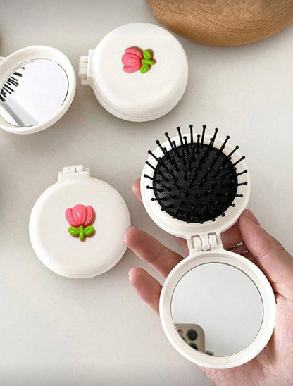 Tulip Flower Portable Air Cushion Mirror Comb Set