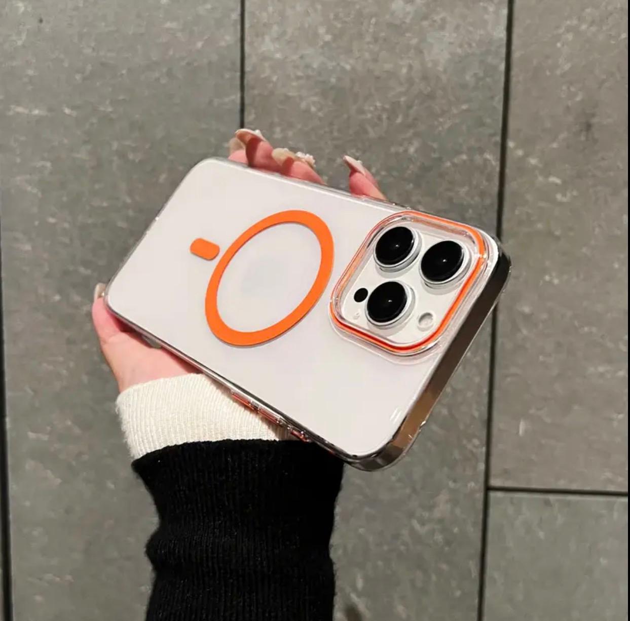 Magnetic Wireless Charging Compatible with iPhone 17 Pro Orange Case, Transparent HD for