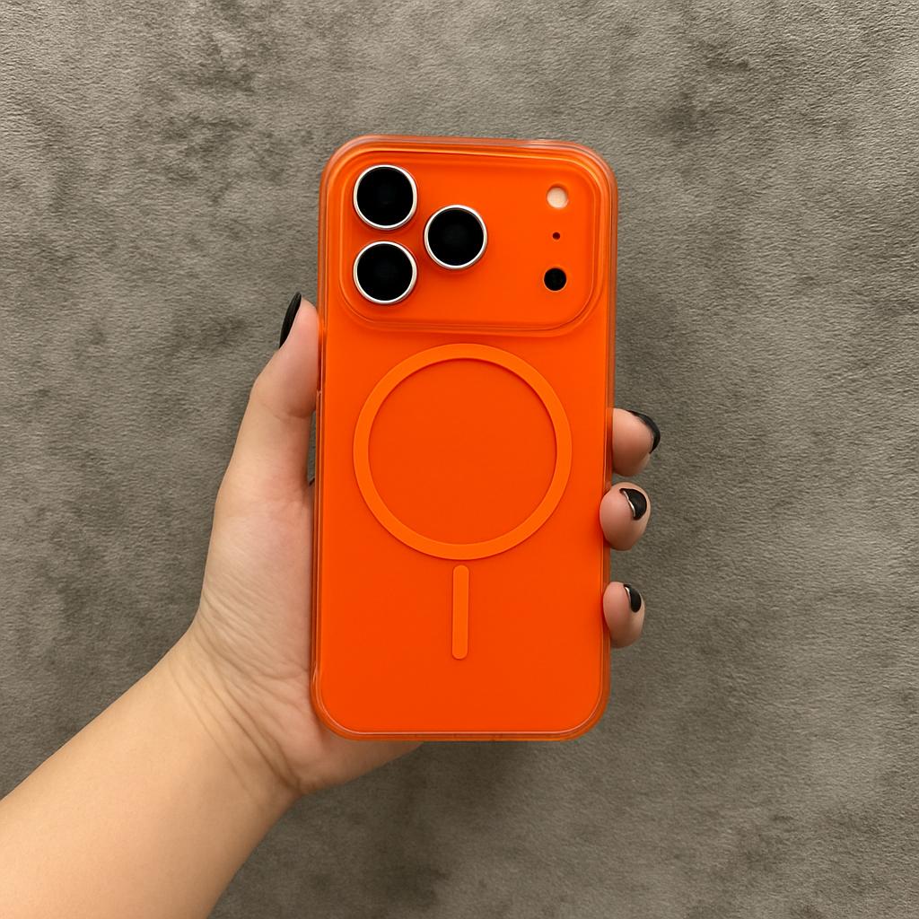 Magnetic Wireless Charging Compatible with iPhone 17 Pro Orange Case, Transparent HD for